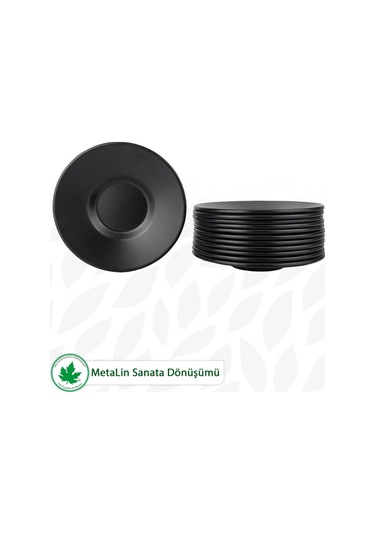 12'li Metal Çay Tabağı - Siyah Siyah