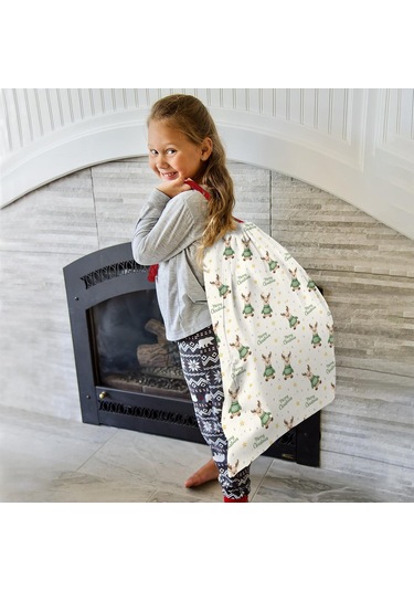 Büyük Noel Baba Hediye Çantası, Pamuklu Kordonlu, Yeniden Kullanılabilir Noel Geyik Svetşötü