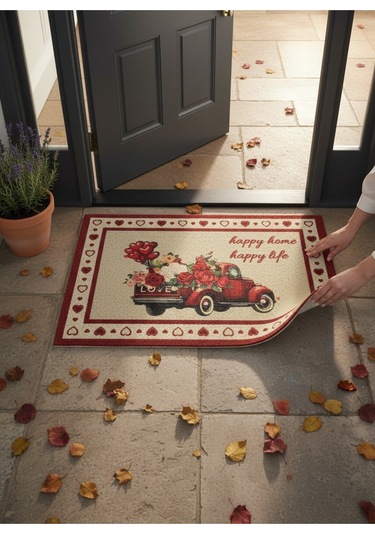Hijyenik Kıvırcık Paspas 40x60 Cm - Islaklık Emici Kapı Önü Paspası Kırmızı