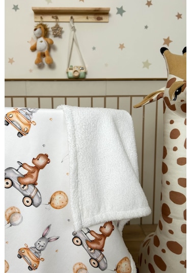 Fluffy Bebek Battaniyesi 80x100 Cm Ayıcık Desen Beyaz