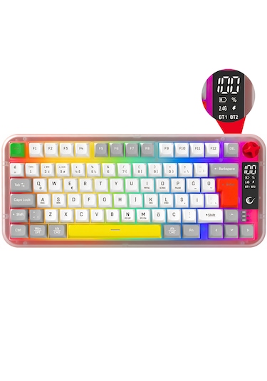 Reflect 75 Sessiz Ekranlı Şarjlı Kablosuz Bluetooth+2.4ghz Rgb Oyuncu Klavyesi Q Membrane Klavye