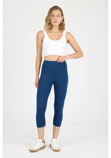 Malabadi Kadın Lacivert Penye Modal Yüksek Bel Spor Kapri Tayt 1909 Lacivert