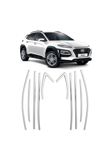 Hyundai Kona 10 Parça Paslanmaz Krom Cam Çerçeve Çıtası Seti 486