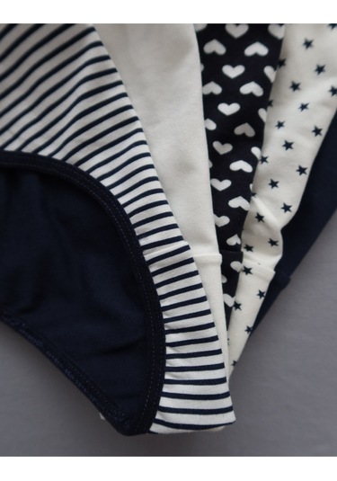 Alya Underwear Kız Çocuk Kalpli Dokuma Lastik Pamuklu Kumaş Slip Külot 5'li Paket 5 Adet Beyaz Multicolor-x29