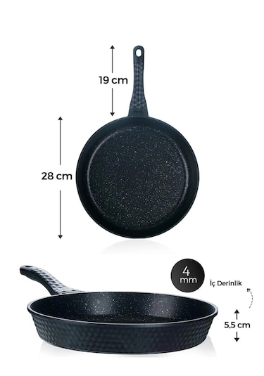 Leony 3 Parça Tava Seti 20 CM-24 CM-28 CM Siyah Döküm Granit Kaplama