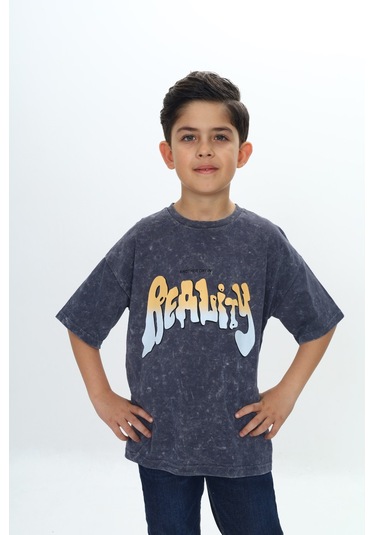 Toontoy Erkek Çocuk Reality Baskılı Tişört Füme