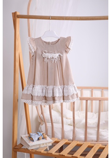Bayramlık Keten Kız Bebek Çocuk Elbise 12787 001