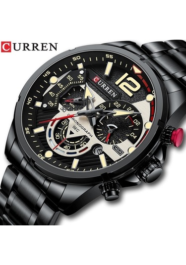 Yingfu Çelik Kayışlı Quartz Saat Siyah, Modern Tasarım Altın