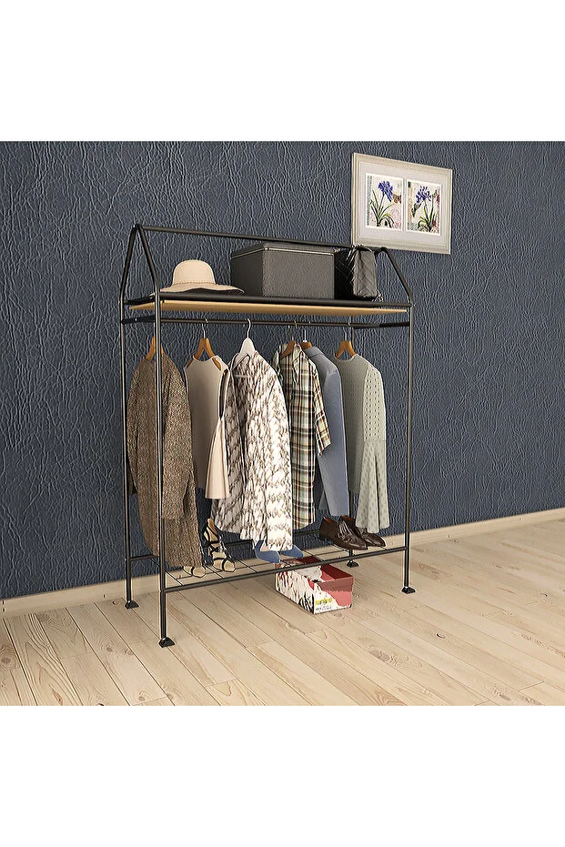 Tekerlekli Home Hanger Metal Askılık Ayaklı Askılık Siyah