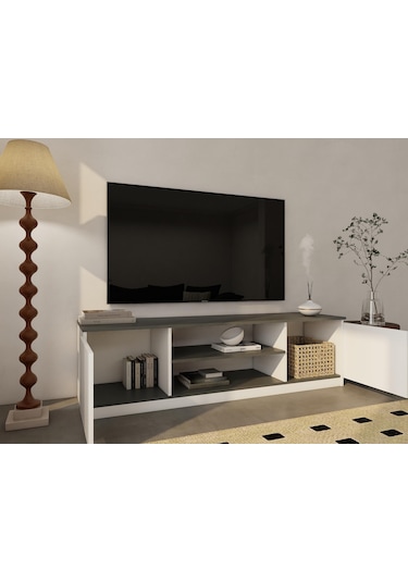 Bade Tv Ünitesi Koyu Gri Beyaz Koyu Gri
