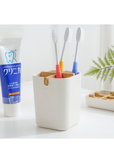 Ximistore9 Biyodegradable Bambü Lifli Organizer Kutusu - Banyo Fırça Tutucu, Masaüstü Ve Mutfak Düzenleyici, Beyaz Beyaz