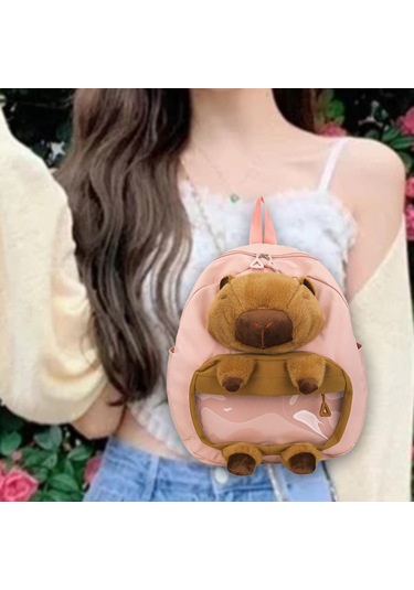 Homyl Capybara Sırt Çantası Doldurulmuş Hayvan Tatil Pembe