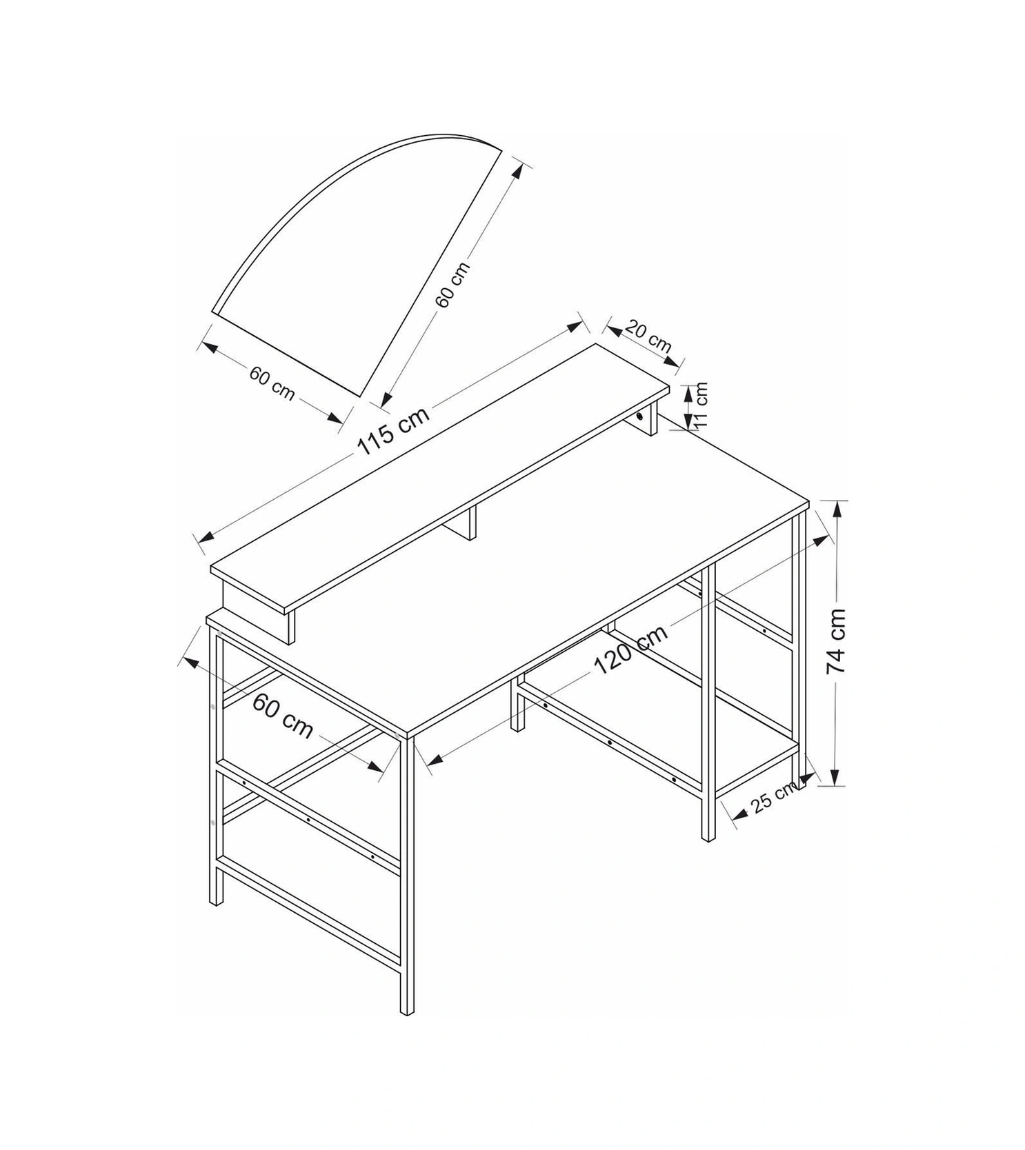 Minar Greta Çalışma Masası Modül2 - Antrasit Siyah