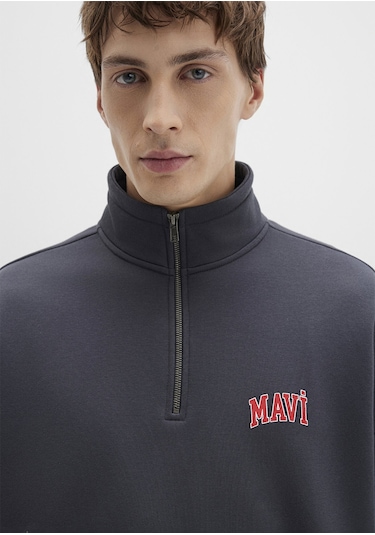 Mavi - Mavi Logo Baskılı Yarı Fermuarlı Antrasit Sweatshirt 0s10208-80106 Antrasit