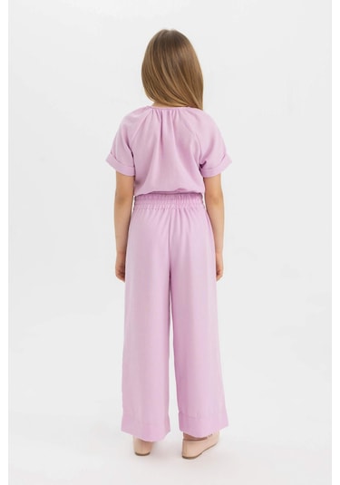 DeFacto Kız Çocuk 2'li Takım Keten Kısa Kollu Bluz Pantolon C5392A824HSPR139 Mor