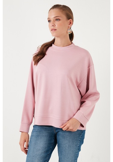 Lela Streç Bisiklet Yaka Oversize Fit Scuba Bayan Sweat 5865879 Gül