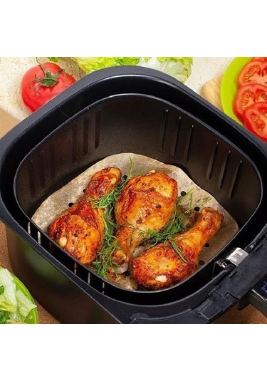 9009054888221drvs1 - 50 Adet Air Fryer Pişirme Kağıdı Tek Kullanımlık Hava Fritöz Yapışmaz Yağlı Kağıt Delikli Model