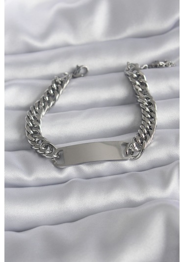 Ezoconcept 316l Çelik Gümüş Renk İsim Yazılabilir Plaka Model Kadın Bileklik