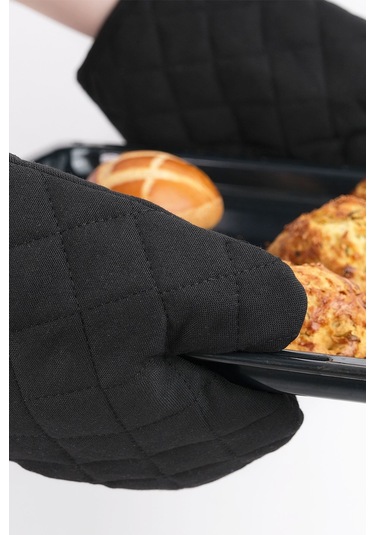 Yanmaz Ve Isıya Dayanıklı Fırın Eldiveni Ve Tutacak 2 Eldiven, 2 Tutacak Siyah