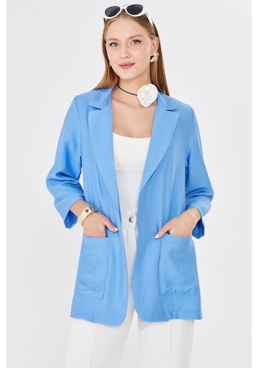 Armonika Kadın Mavi Cepli Oversize Ceket Arm-26k001005