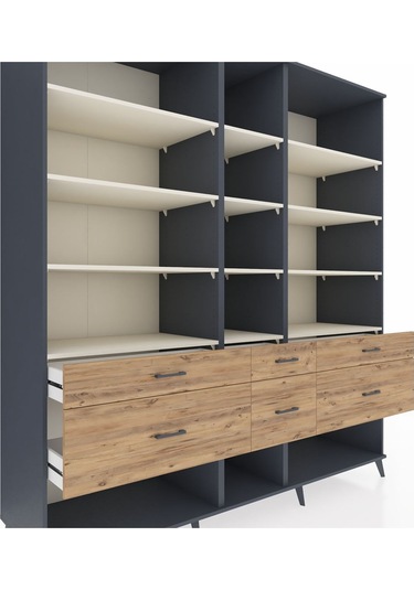 Kronos Dolap 12 Raflı 6 Çekmeceli 220x59x243 Antrasit-aytaşı/çam Aytası/atlas Çam