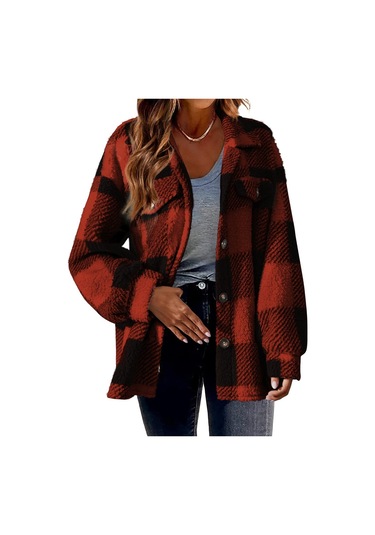 Yeni Sonbahar Ve Kış Kuzu Derisi Ceket Peluş Mont Kırmızı Kırmızı