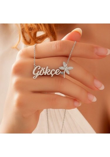 Nazar Mineli Yusufçuk İsimli Beyaz Gümüş Kolye Gümüş