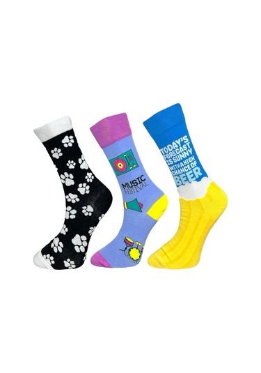 3'lü Unısex Pati Baskılı, Müzik Festivali Ve Bira Temalı Esnek Nem Alabilen Pamuklu Spor Soket Çoraplar Çok Renkli