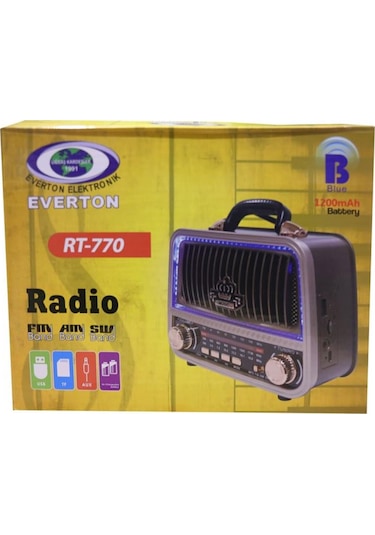 Everton Rt-770 Şarjlı Led Işıklı Nostaljik Radyo Bluetooth Fm-usb-tf-aux