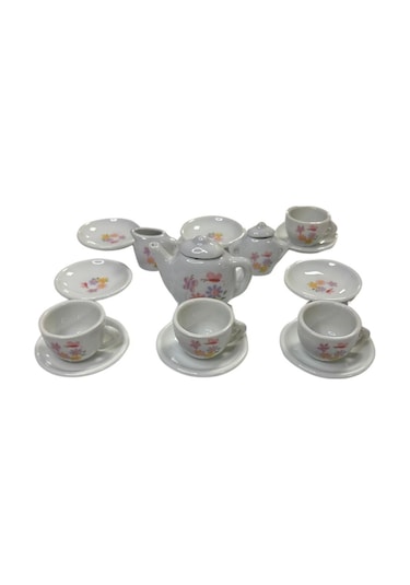 17 Parça Seramik Çay Seti 04803 Çiçek Desenli