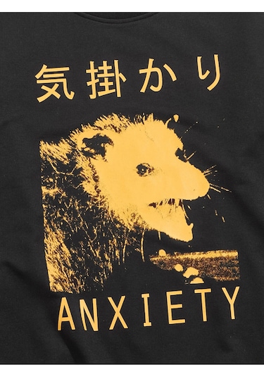 Adrift Anime Guys Letter Animal Graphic Sweatshirt Siyah Siyah
