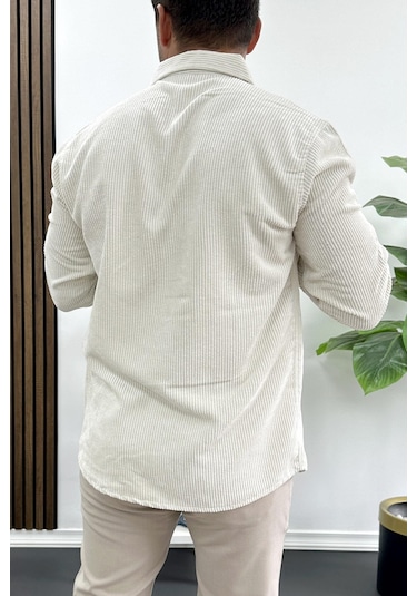 Erkek Kadife Kumaş Gömlek Beyaz Edw415 Beyaz