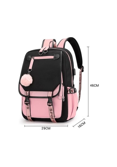 Zyzqstore Kız Çocuk Okul Sırt Çantası, Ortaokul, Usb Şarj, Siyah B Model Siyah