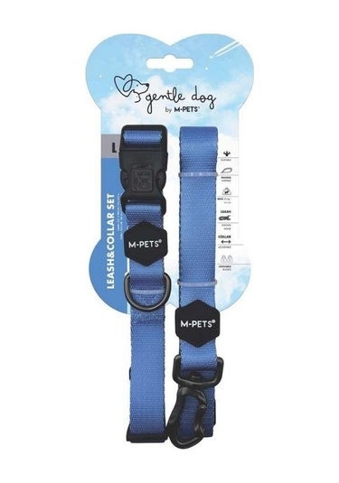 M-pets Gentle Köpek Boyun Tasması Ve Gezdirme Kayışı Seti Mavi L