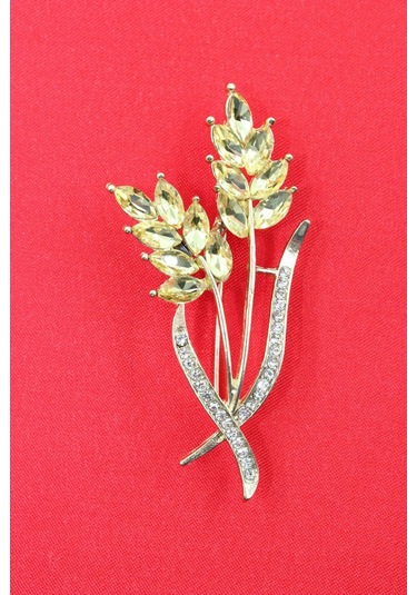 Gold Buğday Başağı Broş. Pırlanta Taşlı Buğday Başaklı Yaka İğnesi Erkek Kadın Broş. Çok Renkli