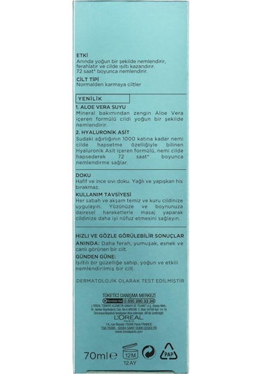 L'Oréal Paris Nem Terapisi Aloe Vera Suyu 70 ML