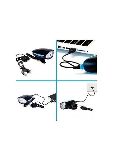 Neevoyu Usb Şarjlı Bisiklet Led Feneri 250 Lumens - 3 Aydınlatma Modu, 140 Db Motosiklet Tipi Bocina, 1200 Mah Pil, Suya Dayanıklı Mavi