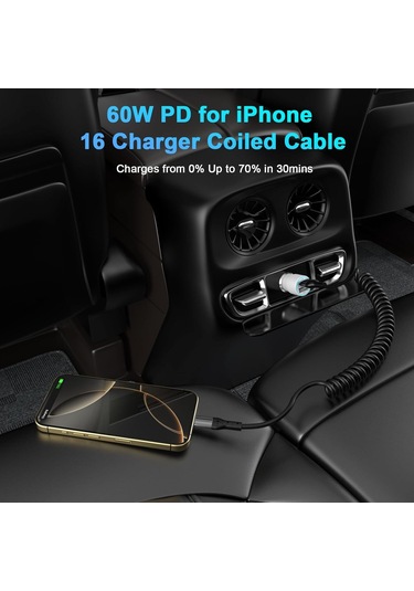 Honmex 2 Adet Siyah 66w Carplay Destekli Usb-a To Usb-c Geri Çekilebilir Çelik Kablosu - Hızlı Şarj Ve Veri Transferi - Araç, Ev, Ofis Kullanıma Uygun