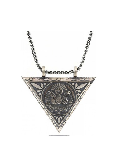 925 Ayar Gümüş Üçgen İçi Açılabilen Osmanlı Arma Muskalık Gümüş Kolye T6059 599599 Gümüş