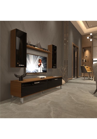 Decoraktiv Eko 7 Slm Std Krom Ayaklı Tv Ünitesi Tv Sehpası Ceviz - Siyah