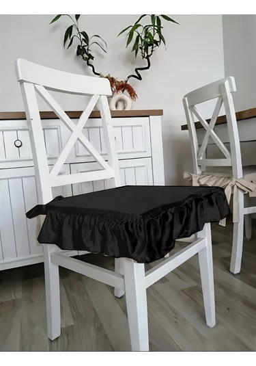 Fırfırlı Sıvı & Leke Itici Iskandinav Sandalye Minderi Siyah Diğer