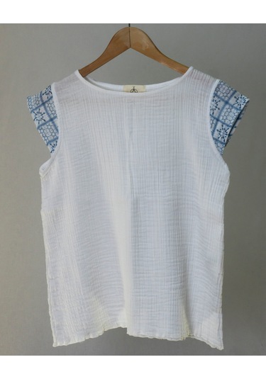 Süper Hafif %100 Pamuk 2 Katlı Müslin Şort - Tişört İkili Takım Pijama Gots Sertifikalı Mavi