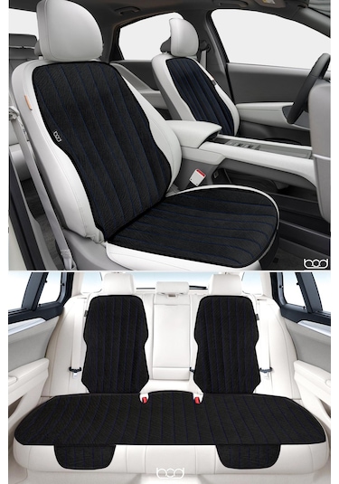 Bod Vodina Serisi Tay Tüyü Cepli Oto Koltuk Minder Seti Koltuk Koruma Kılıfı Ön Arka Set Siyah-mavi