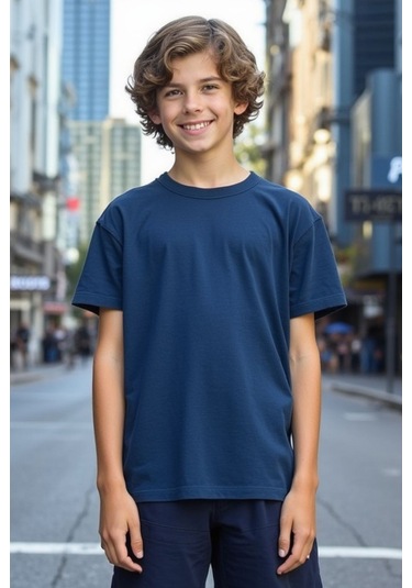 Lacivert Çocuk T-shirt Kız Erkek Unisex %100 Pamuk Lacivert