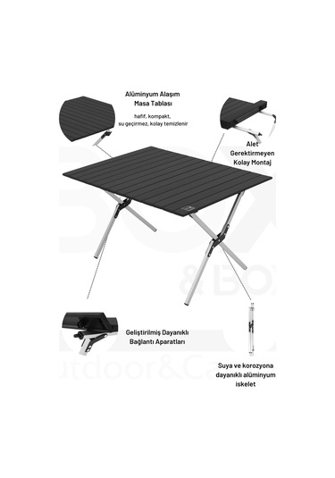 Box&box Alüminyum, Katlanabilir Kamp Ve Piknik Masası, Omuz Askılı Taşıma Çantasıyla, Large, Siyah Siyah
