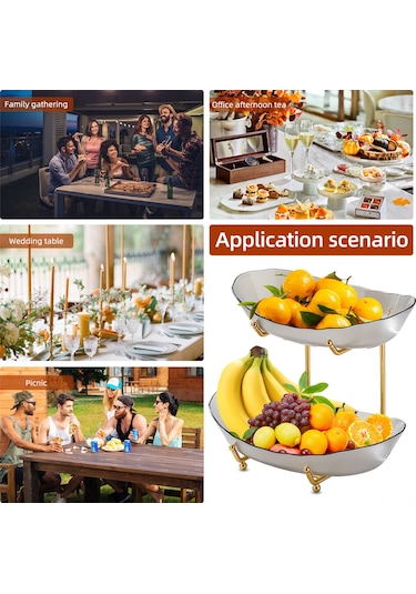 Reedark İki Katlı Akrilik Meyve Sepeti, Şık Çerez Ve Tatlı Tepsisi, Gri Renk, Ev Ve Otantik Dekorasyon İçin Gri