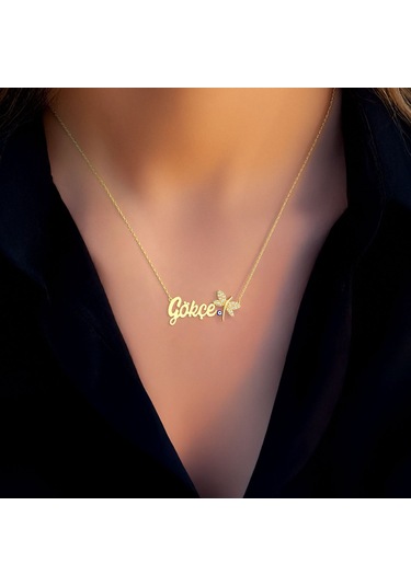 Nazar Mineli Yusufçuk İsimli Altın Kaplama Gümüş Kolye Gold