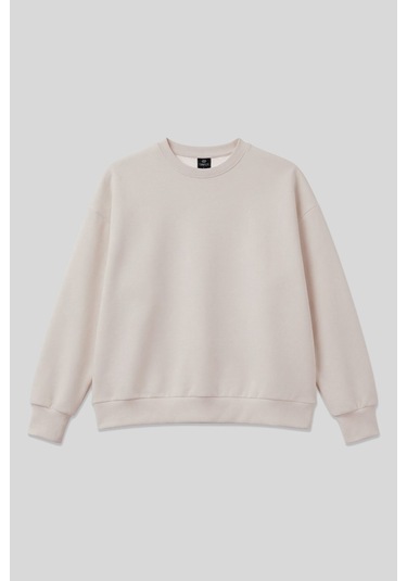 Bej Basic O Yaka Oversize Kadın Sweatshirt - 97053 Bej
