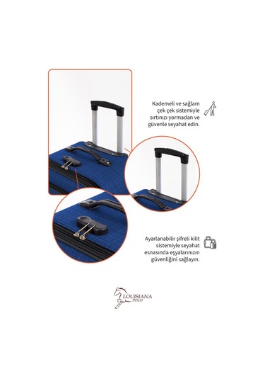 Orta Ve Kabin Boy Valiz Seti 4 Teker Kumaş Valiz Saks Mavi 1081 Mavi