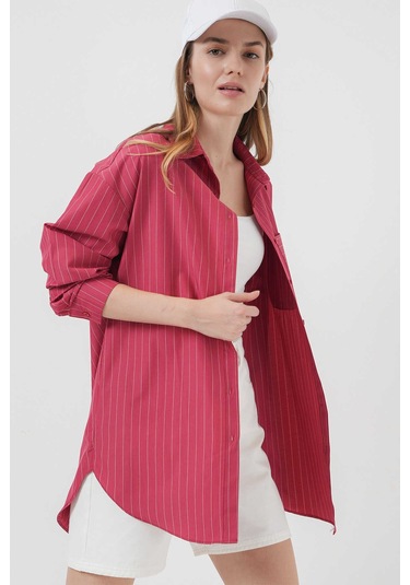 Gabria Tek Cep Arkası Uzun Gömlek Mercan